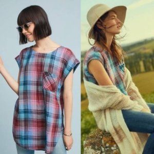 Anthropologie Akemi + Kin Cap Sleeve Plaid Tunic